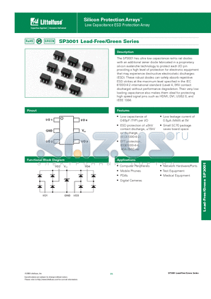 SP3001 datasheet - Low Capacitance ESD Protection Array