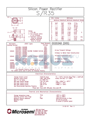 S35100 datasheet - SILICON POWER RECTIFIER