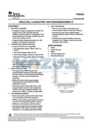 TPS65820RSHR datasheet - SINGLE-CELL Li-ION BATTERY- AND POWER-MANAGEMENT IC