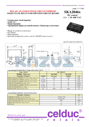 SKA20460 datasheet - SOLID STATE RELAY FOR PRINTED CIRCUIT BOARD