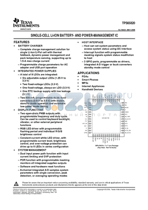 TPS65820RSHRG4 datasheet - SINGLE-CELL Li-ION BATTERY- AND POWER-MANAGEMENT IC