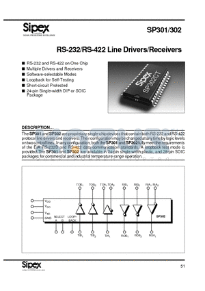 SP301 datasheet - RS-232/RS-422 Line Drivers/Receivers
