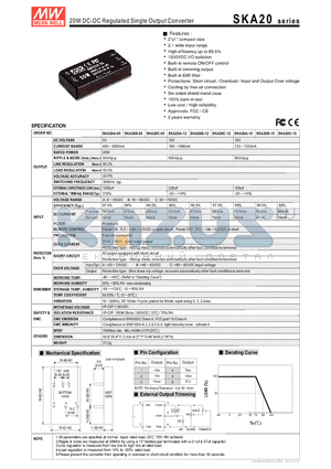 SKA20A-05 datasheet - 20W DC-DC Regulated Single Output Converter