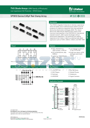 SP3010 datasheet - SP3010 Series 0.45pF Rail Clamp Array