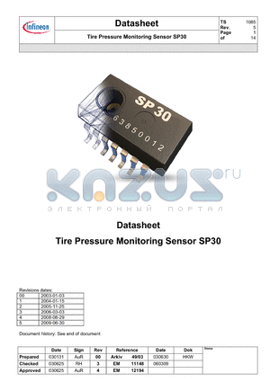 SP300V5.0-E216-0 datasheet - Tire Pressure Monitoring Sensor SP30