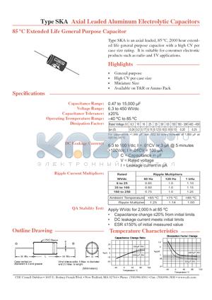 SKA220M035 datasheet - Axial Leaded Aluminum Electrolytic Capacitors