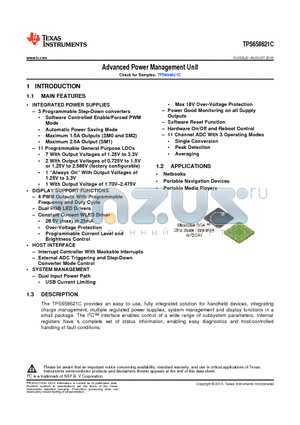 TPS658621CZGUR datasheet - Advanced Power Management Unit