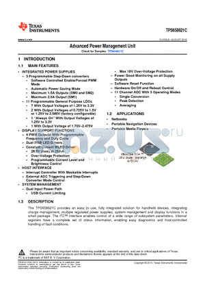 TPS658621CZQZR datasheet - Advanced Power Management Unit