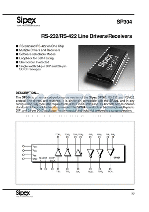 SP304CT datasheet - RS-232/RS-422 Line Drivers/Receivers