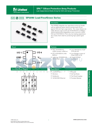 SP3050 datasheet - Low Capacitance Diode Array for ESD and Surge Protection