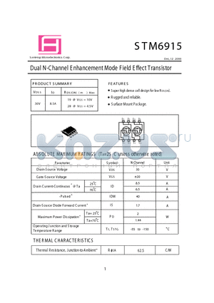 STM6915 datasheet - Dual N-Channel E nhancement Mode F ield E ffect Transistor