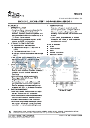 TPS65810 datasheet - SINGLE-CELL Li-ION BATTERY- AND POWER-MANAGEMENT IC