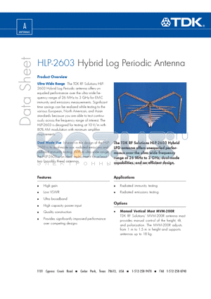 TDK-HLP-2603 datasheet - Hybrid Log Periodic Antenna