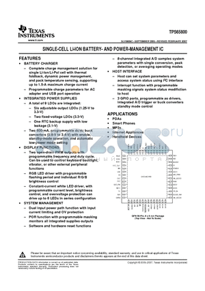 TPS65800_07 datasheet - SINGLE-CELL Li-ION BATTERY- AND POWER-MANAGEMENT IC