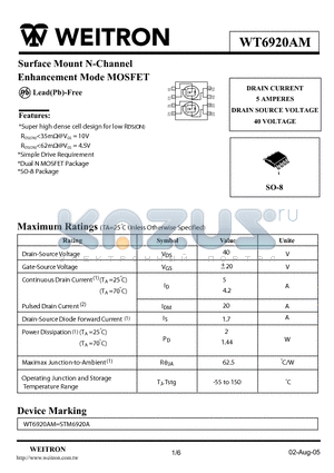 STM6920A datasheet - Surface Mount N-Channel Enhancement Mode MOSFET