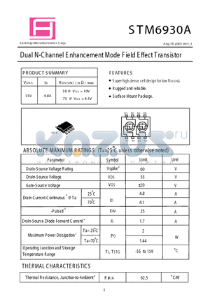 STM6930A datasheet - Dual N-Channel E nhancement Mode Field Effect Transistor