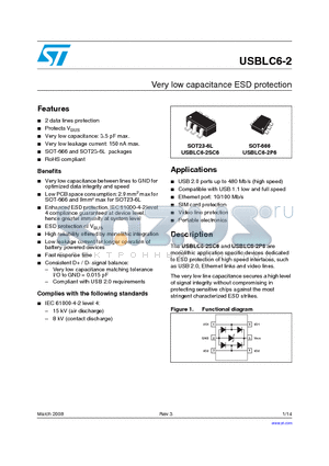 USBLC6-2SC6 datasheet - Very low capacitance ESD protection