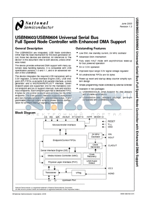 USBN9604 datasheet - Universal Serial Bus Full Speed Node Controller with Enhanced DMA Support
