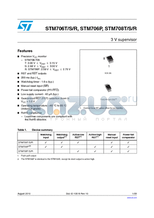 STM706PM6E datasheet - 3 V supervisor