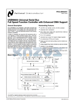 USBN9603-28M datasheet - Universal Serial Bus Full Speed Function Controller with Enhanced DMA Support