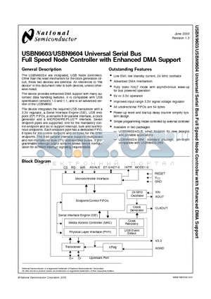 USBN9603-28M datasheet - Universal Serial Bus Full Speed Node Controller with Enhanced DMA Support