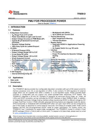 TPS659121 datasheet - PMU FOR PROCESSOR POWER