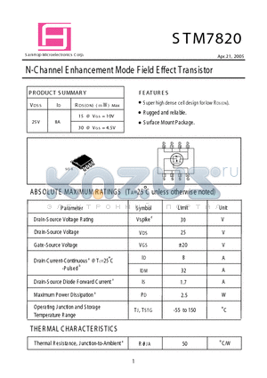 STM7820 datasheet - N-Channel E nhancement Mode Field Effect Transistor