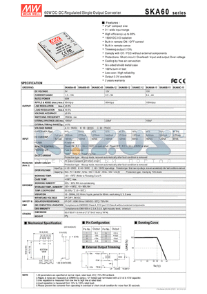 SKA60B-12 datasheet - 60W DC-DC Regulated Single Output Converter