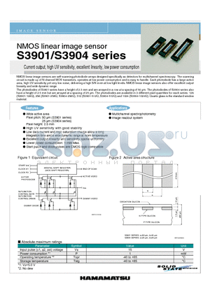 S3901 datasheet - NMOS linear image sensor Current output, high UV sensitivity, excellent linearity, low power consumption