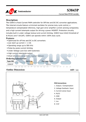 S3843P datasheet - Current Mode PWM Controller