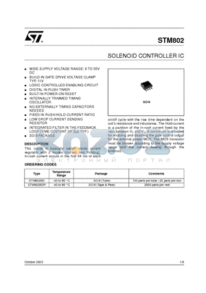 STM802BD datasheet - SOLENOID CONTROLLER IC