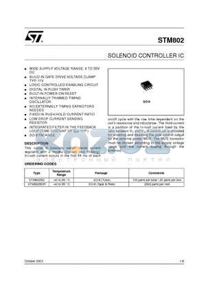 STM802 datasheet - SOLENOID CONTROLLER IC