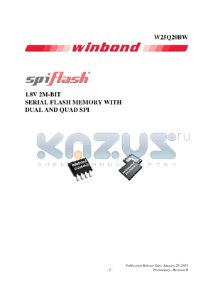 W25Q20BWUXIP datasheet - 1.8V 2M-BIT SERIAL FLASH MEMORY WITH DUAL AND QUAD SPI