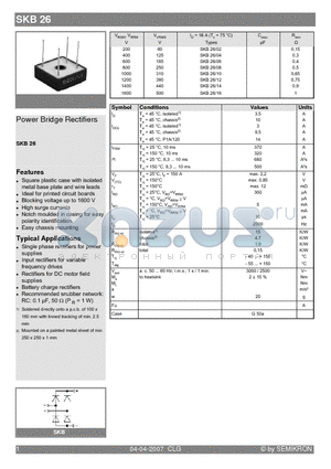 SKB26/04 datasheet - Power Bridge Rectifiers