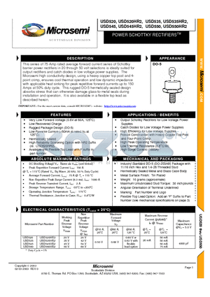 USD520 datasheet - POWER SCHOTTKY RECTIFIERS