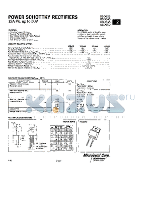 USD645 datasheet - POWER SCHOTTKY RECTIFIERS