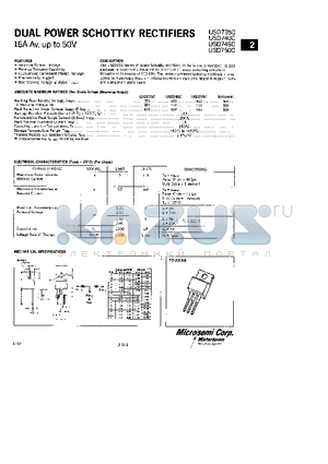 USD740C datasheet - DUAL POWER SCHOTTKY RECTIFIERS