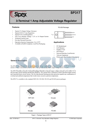 SP317V2-L/TR datasheet - 3-Terminal 1 Amp Adjustable Voltage Regulator
