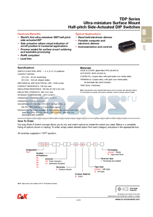 TDP02H1SBD1 datasheet - Half-pitch Side-Actuated DIP Switches