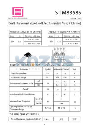 STM8358S datasheet - Dual E nhancement Mode Field Effect Transistor (N and P Channel)
