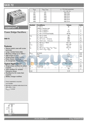 SKB72/04 datasheet - Power Bridge Rectifiers