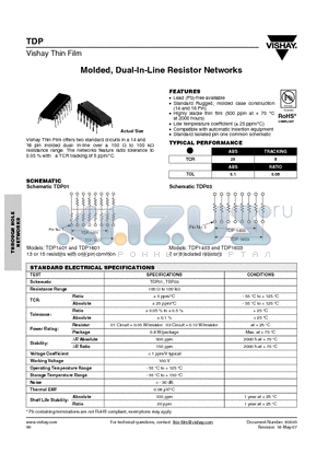 TDP14011001BUF datasheet - Molded, Dual-In-Line Resistor Networks