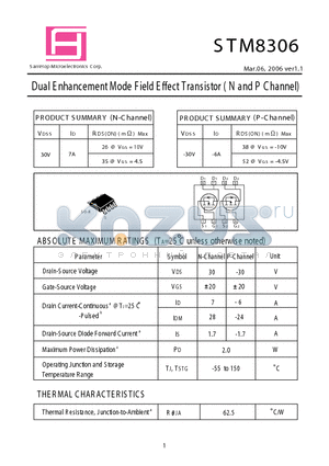 STM8306 datasheet - Dual E nhancement Mode Field Effect Transistor ( N and P Channel)