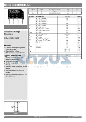 SKBAB500C1000L5B datasheet - Avalanche Bridge Rectifiers