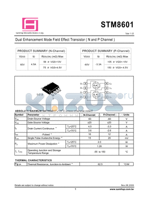 STM8601 datasheet - Dual Enhancement Mode Field Effect Transistor ( N and P Channel )