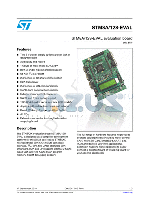 STM8A datasheet - STM8A/128-EVAL evaluation board