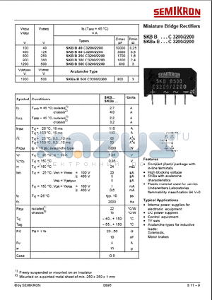SKBB40C32200 datasheet - Miniature Bridge Rectifiers