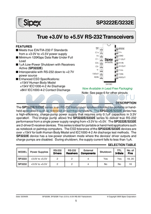 SP3222E datasheet - True 3.0V to 5.5V RS-232 Transceivers