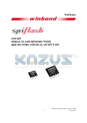 W25X16AVSSIG datasheet - 16M-BIT SERIAL FLASH MEMORY WITH 4KB SECTORS AND DUAL OUTPUT SPI