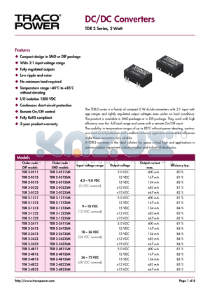 TDR2-0522 datasheet - DC/DC Converters